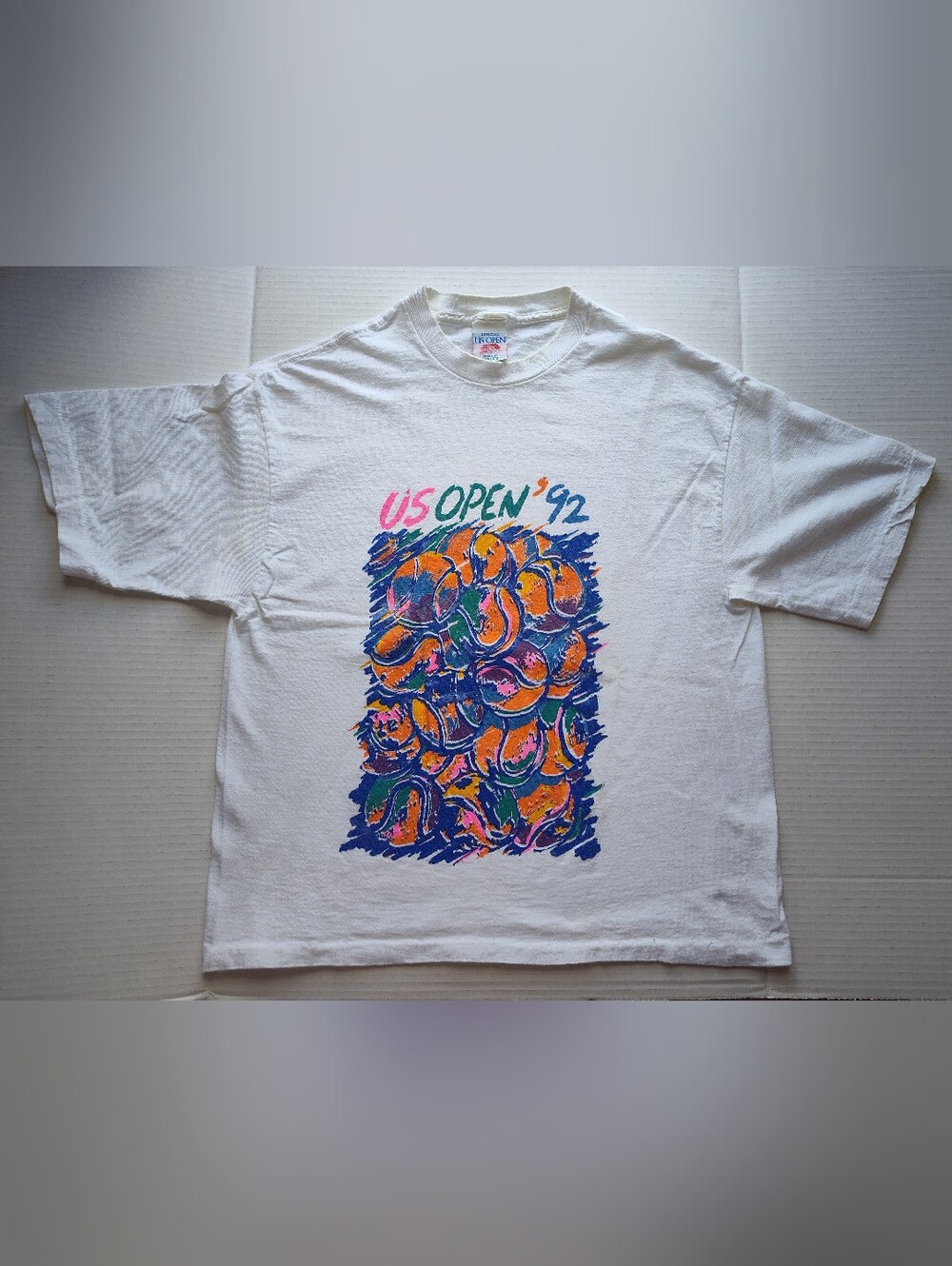 Vintage 1992 US Open Tennis Shirt Men's Medium Single Stitch White Ferons Sports